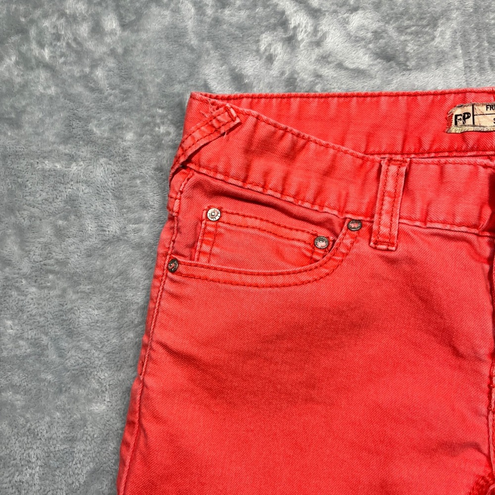 Free People Skinny Jeans Women Coral Red Low Rise Stretch Denim Pants Size 25 - Picture 5 of 12